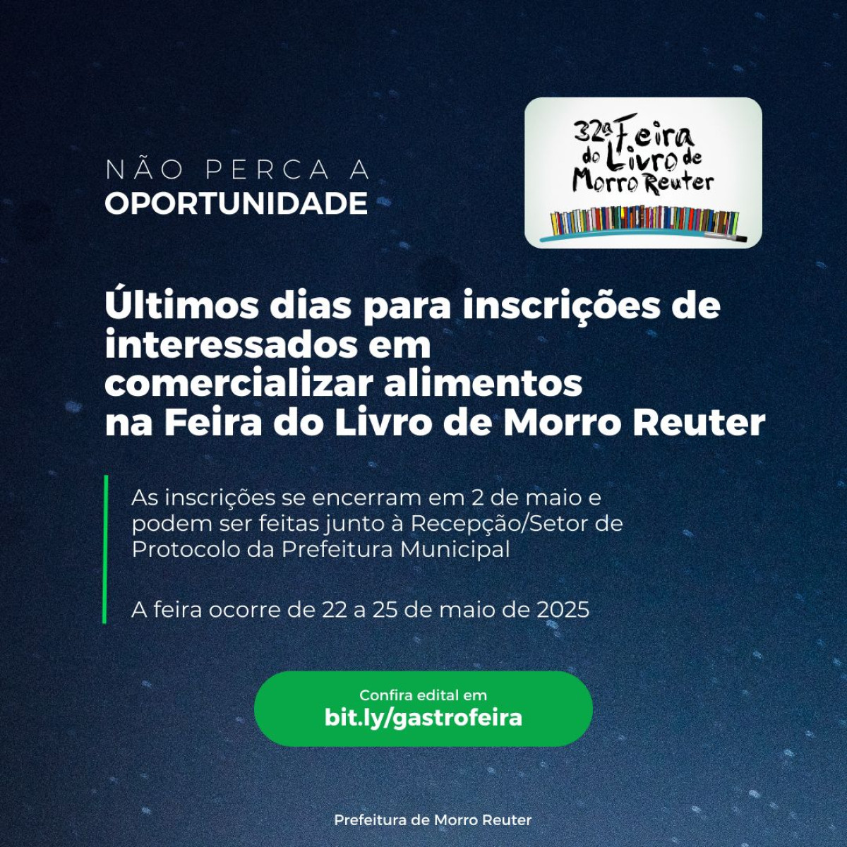 ltimos dias para inscries para comercializar alimentos na 32 Feira do Livro